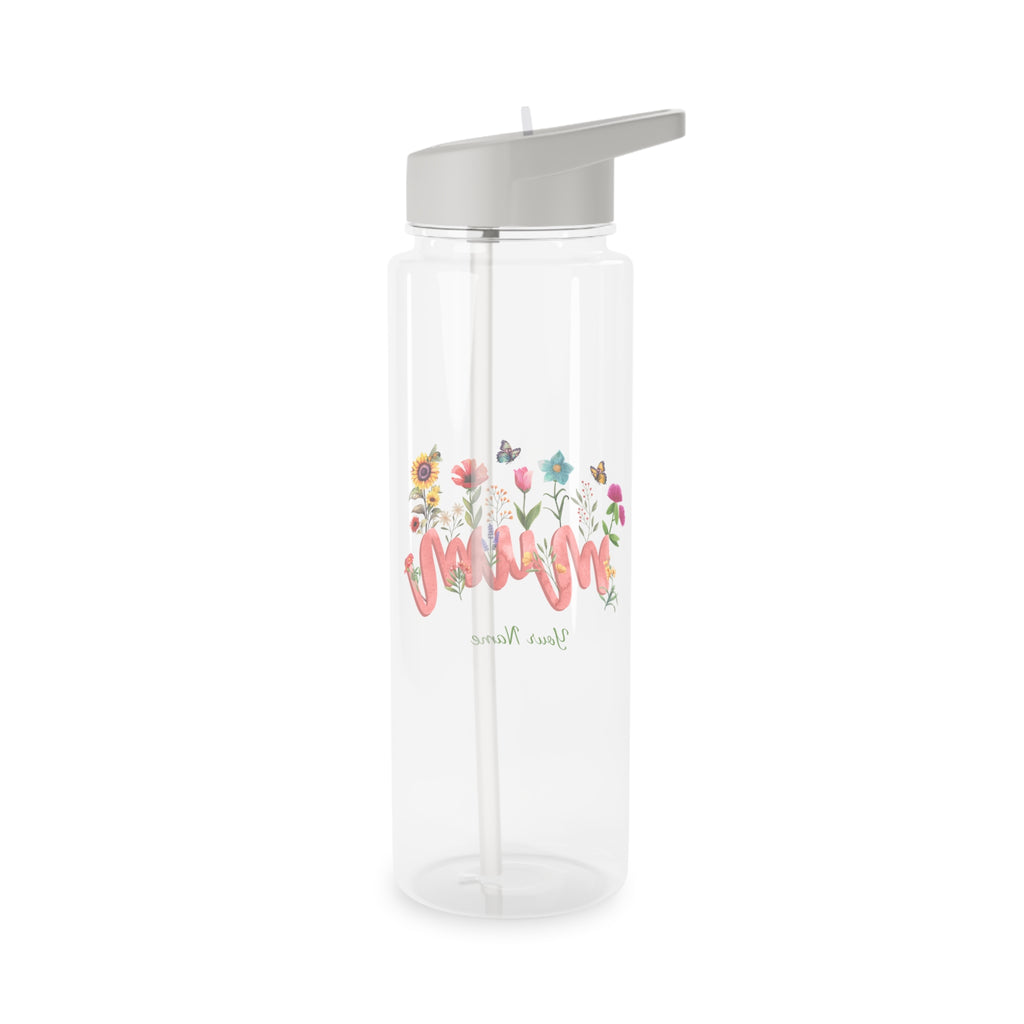 Personalised - Mum, With Flowers And Butterfly - Tritan Water Bottle