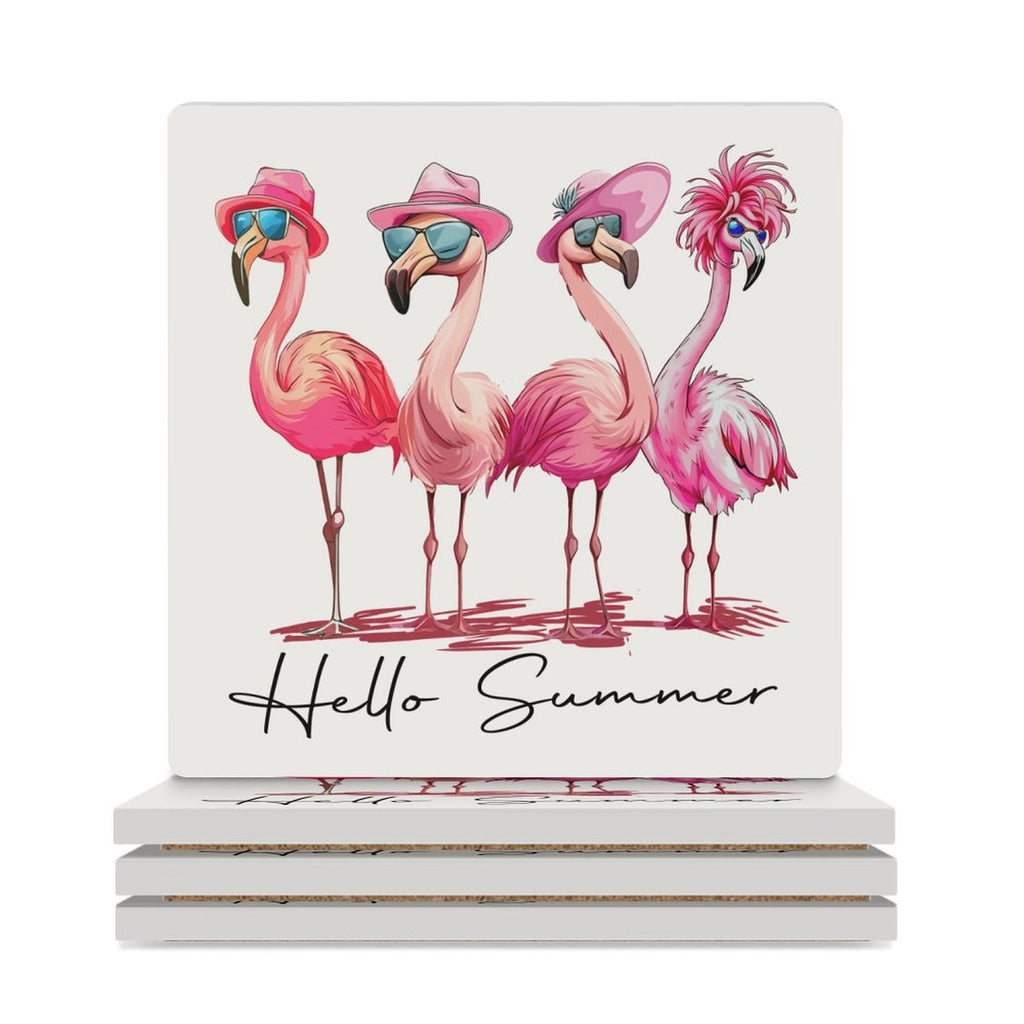 Flamingo Summer - Ceramic Coasters (Square) white Ceramic Coasters animal Printed Offshore