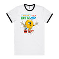 A Little Ray Of Sunshine - Staple Ringer Tee White Black Ringer T-Shirt Positivity Printed In Australia