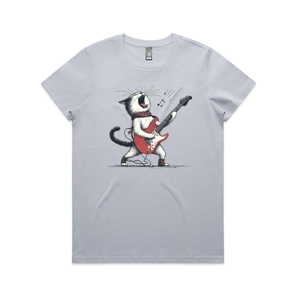 Cat Playing Guitar Women's AS Colour T-shirt Powder Womens T-shirt animal Music Printed In Australia