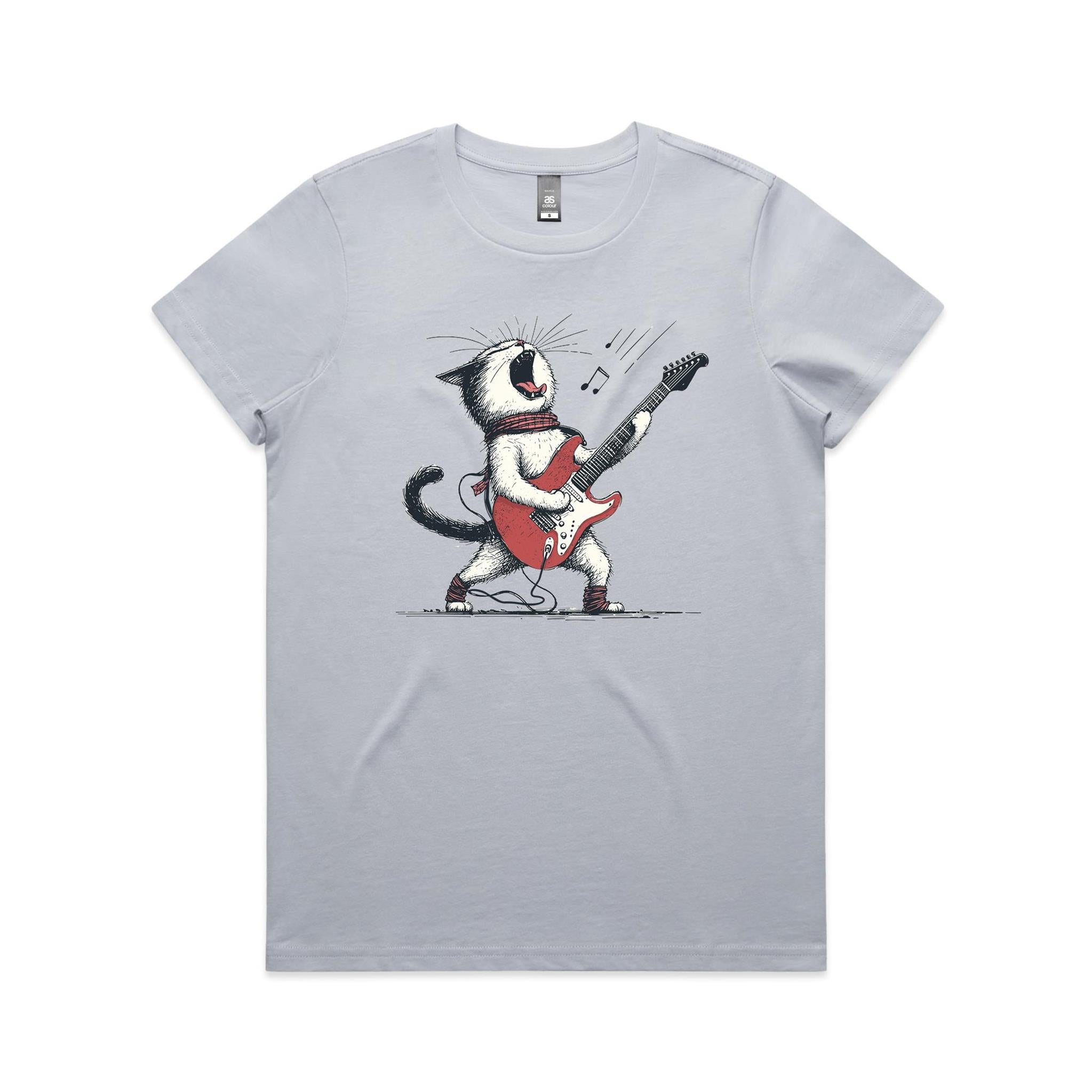 Cat Playing Guitar Women's AS Colour T-shirt Powder Womens T-shirt animal Music Printed In Australia