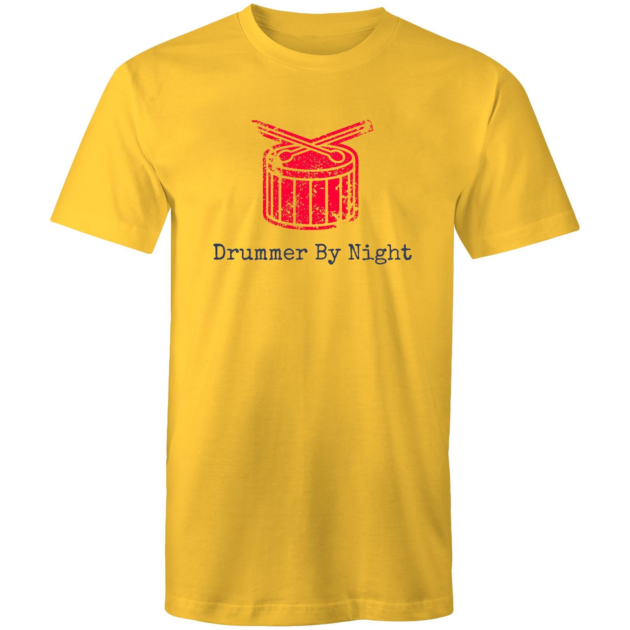 Drummer By Night - Mens T-Shirt Yellow Mens T-shirt Music Printed In Australia