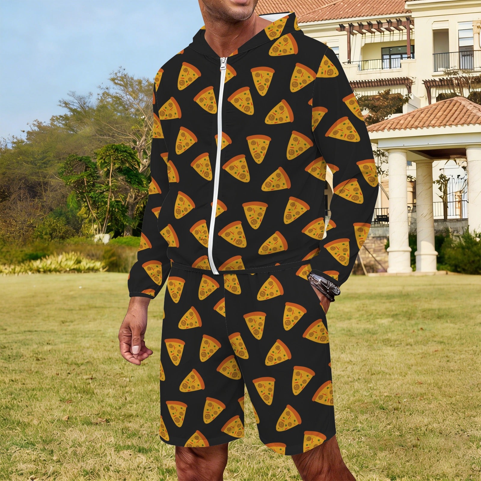 Pizzas Men's Lightweight Sun Hoodie & Shorts Set Men's Lightweight Sun Hoodie & Shorts Food Printed Offshore