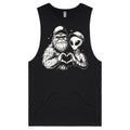 Alien And Bigfoot Heart Hands - Mens Tank Top Tee Black Drop Arm Tank Top Love Printed In Australia Sci Fi