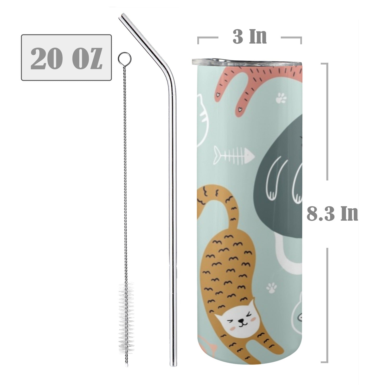 Cat Stretch - 20oz Tall Skinny Tumbler with Lid and Straw
