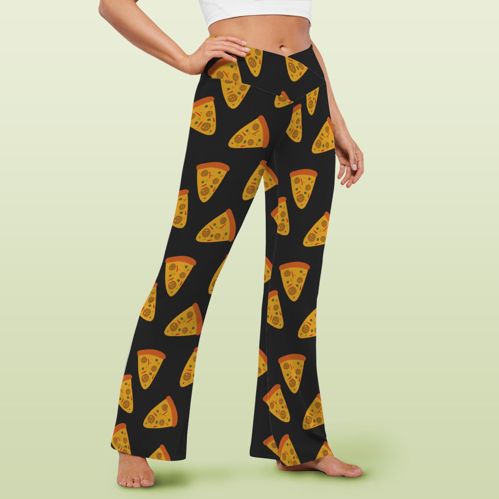 Pizzas High Waist Crossover Tummy Control Flare Leggings High Waist Flare Leggings Food Printed Offshore
