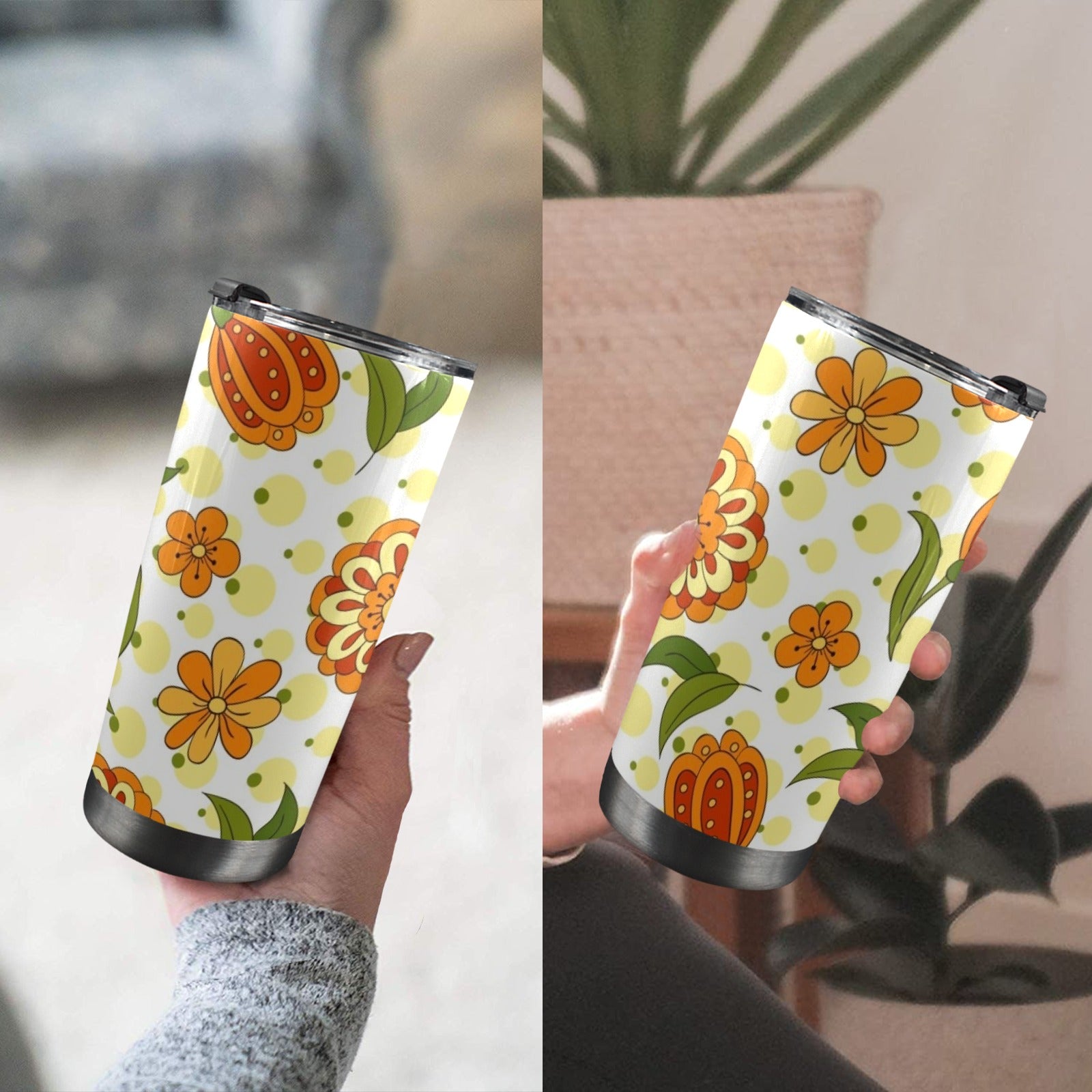 Graphic Floral 20oz Mobile Tumbler with Lid (Black Lock) 20oz Travel Mug Plants Printed Offshore
