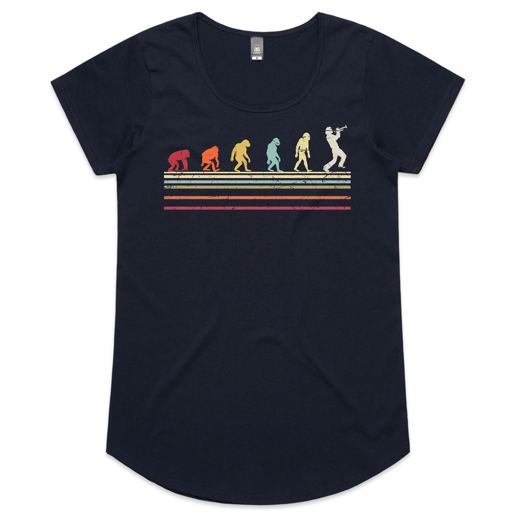 Trumpet Player Evolution - Womens Scoop Neck T-Shirt Navy Womens Scoop Neck T-shirt Music Printed In Australia
