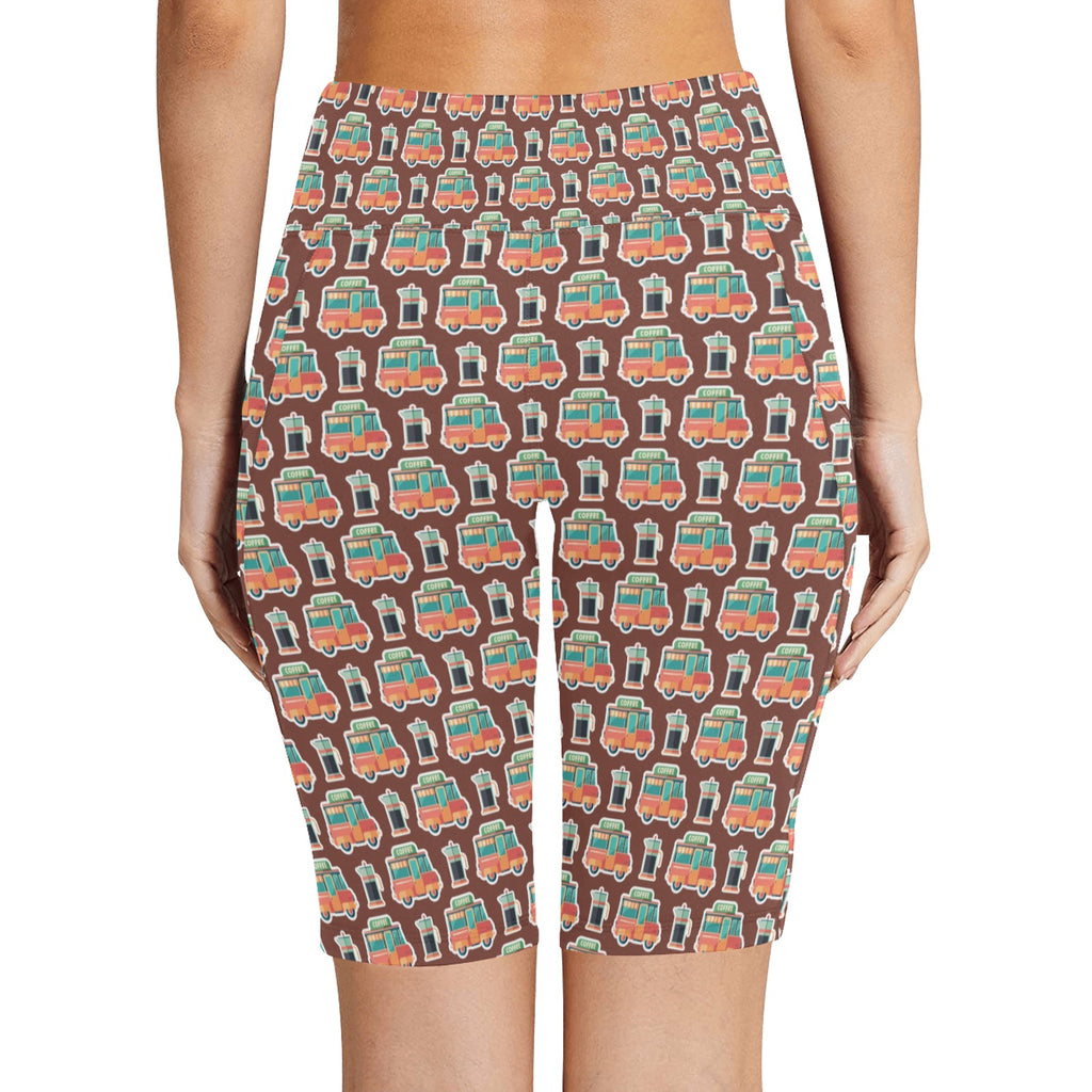 Coffee Van Women's Bike Shorts With Side Pockets Women's Bike Shorts Coffee Printed Offshore