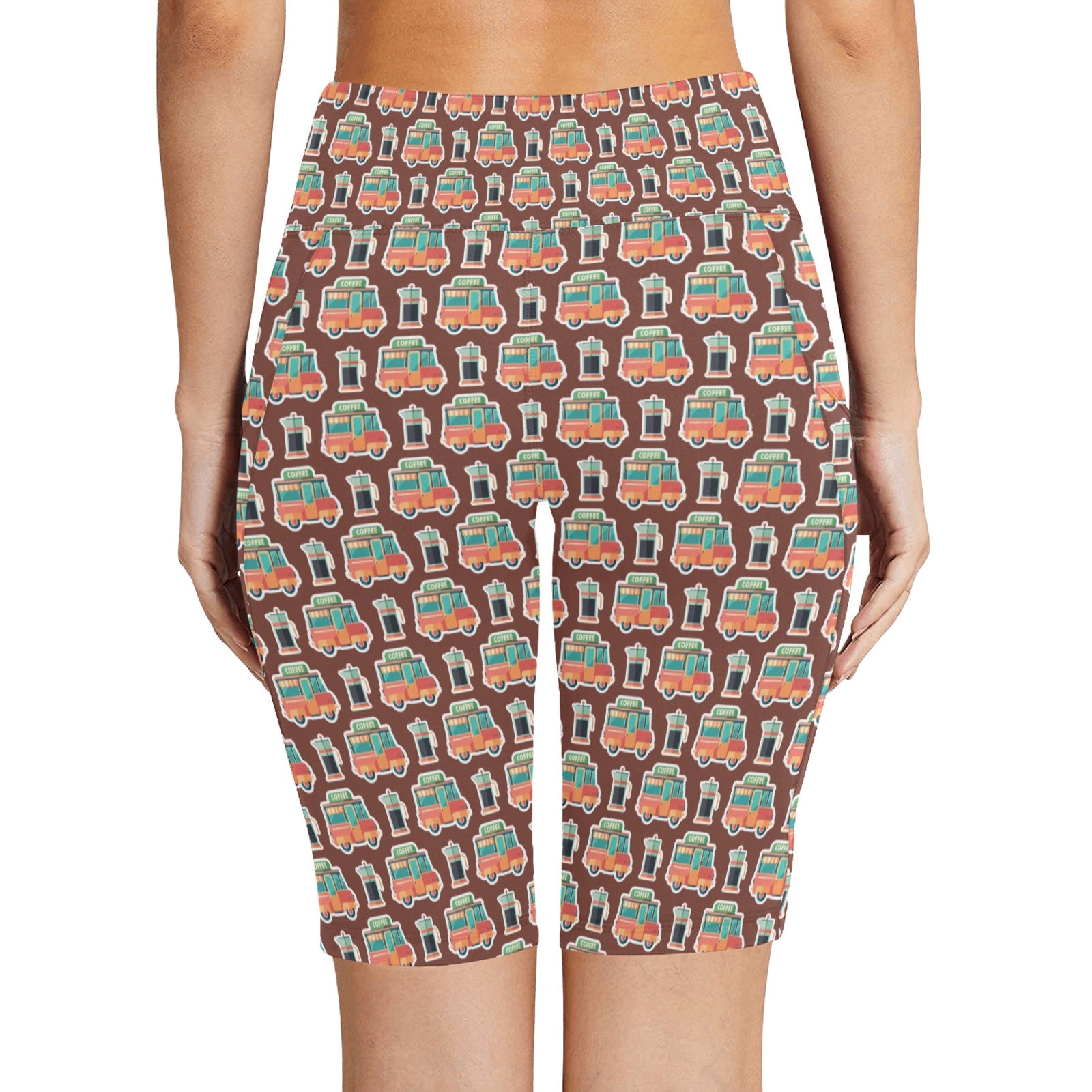 Coffee Van Women's Bike Shorts With Side Pockets Women's Bike Shorts Coffee Printed Offshore