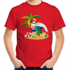 Summer Surf Santa - Kids Youth T-Shirt Red Kids Christmas T-shirt Christmas Printed In Australia
