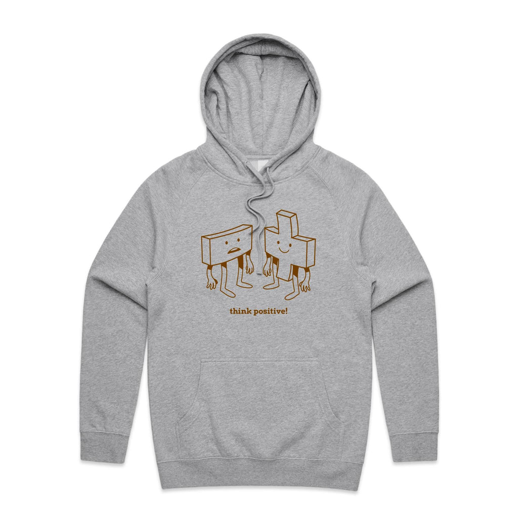 Think Positive, Maths - Mens Hoodie Grey Marle Mens Hoodie Maths Positivity Printed In Australia