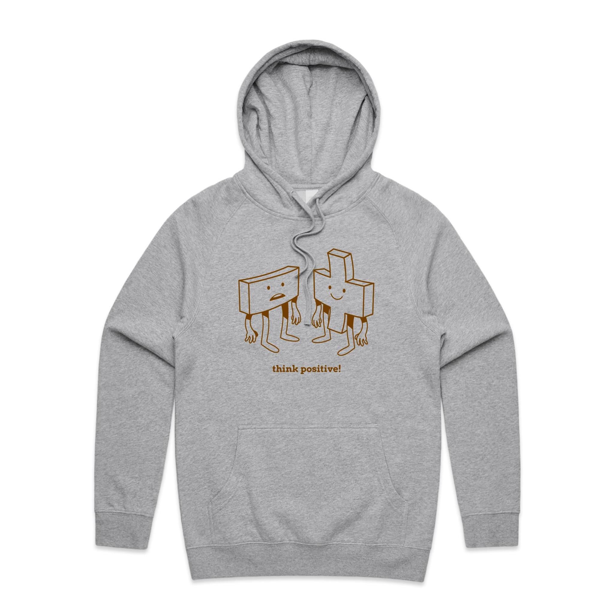 Think Positive, Maths - Mens Hoodie Grey Marle Mens Hoodie Maths Positivity Printed In Australia