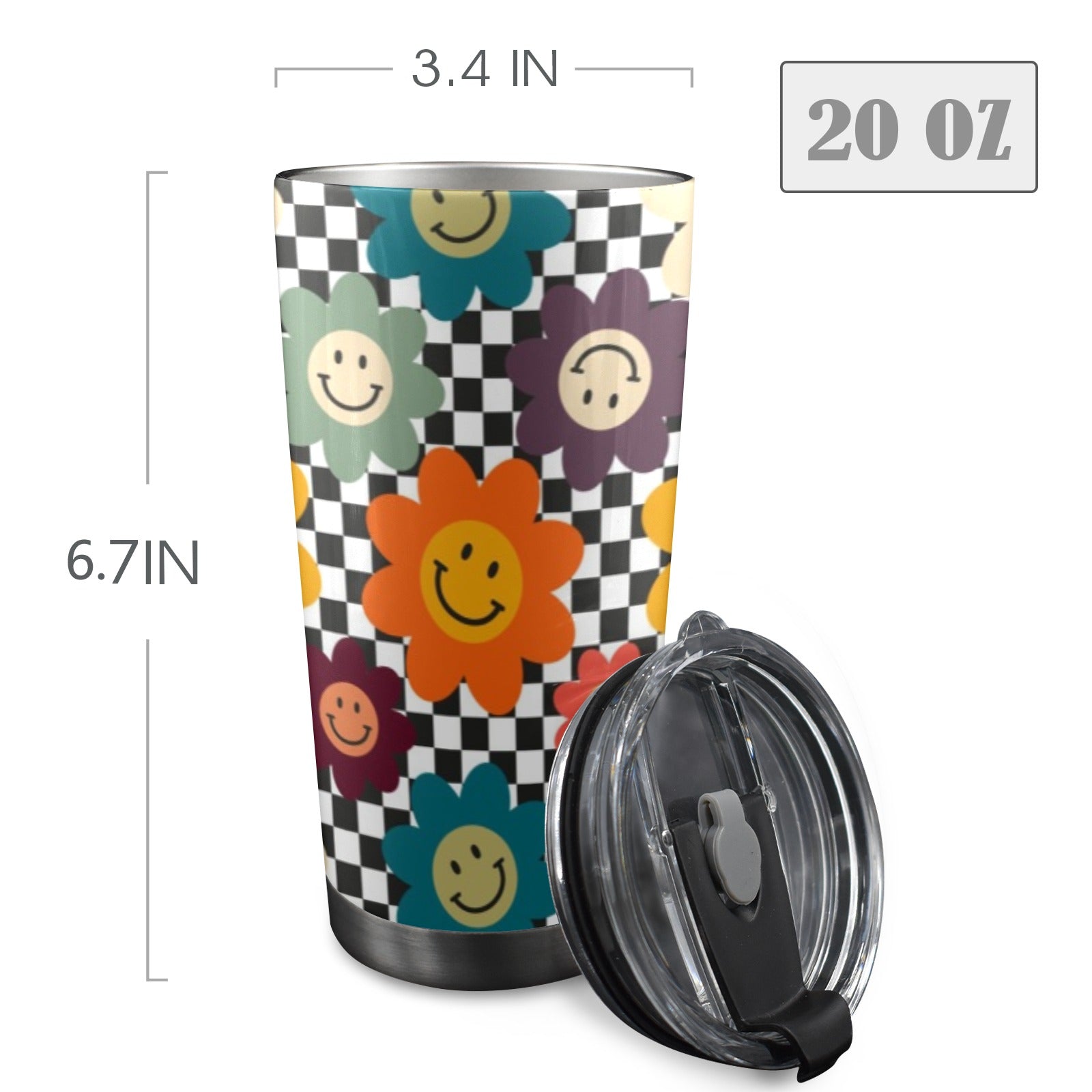 Happy Retro Flowers - 20oz Mobile Tumbler with Lid (Black Lock) 20oz Travel Mug Printed Offshore Retro