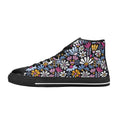 Graphic Flowers On Black Women's High Top Canvas Shoes US12 Womens Classic High Top Shoes Plants Printed Offshore