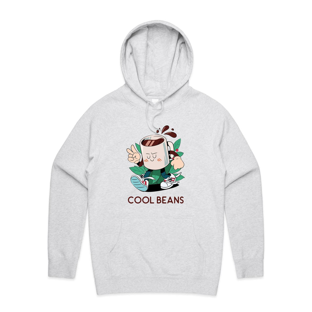 Cool Beans, Coffee - Mens Hoodie White Marle Mens Hoodie Coffee Printed In Australia