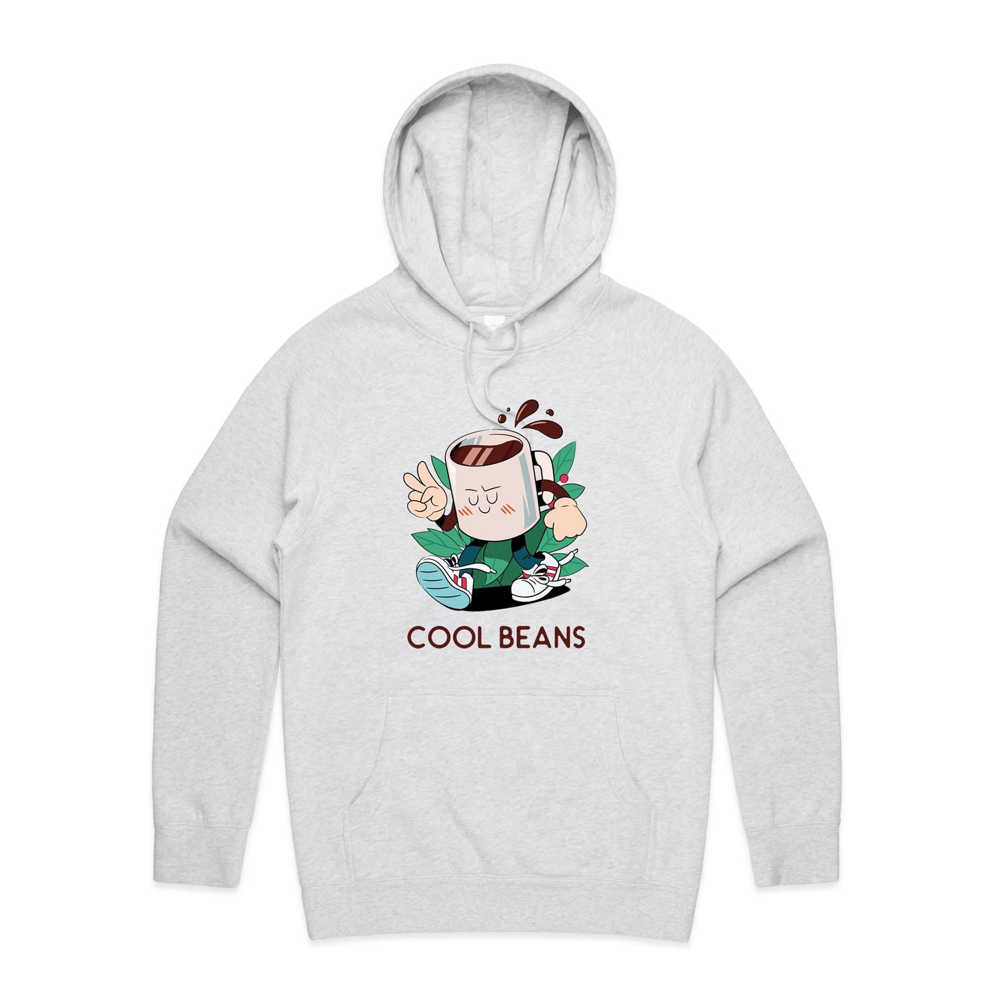 Cool Beans, Coffee - Mens Hoodie White Marle Mens Hoodie Coffee Printed In Australia