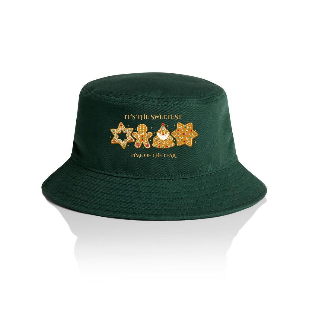 Gingerbread - Christmas AS Colour Bucket Hat Forest Green One Size Christmas Bucket Hat Christmas Printed In Australia