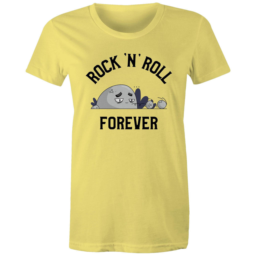 Rock And Roll Forever - Womens T-shirt Yellow Womens T-shirt Music Printed In Australia