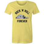 Rock And Roll Forever - Womens T-shirt Yellow Womens T-shirt Music Printed In Australia