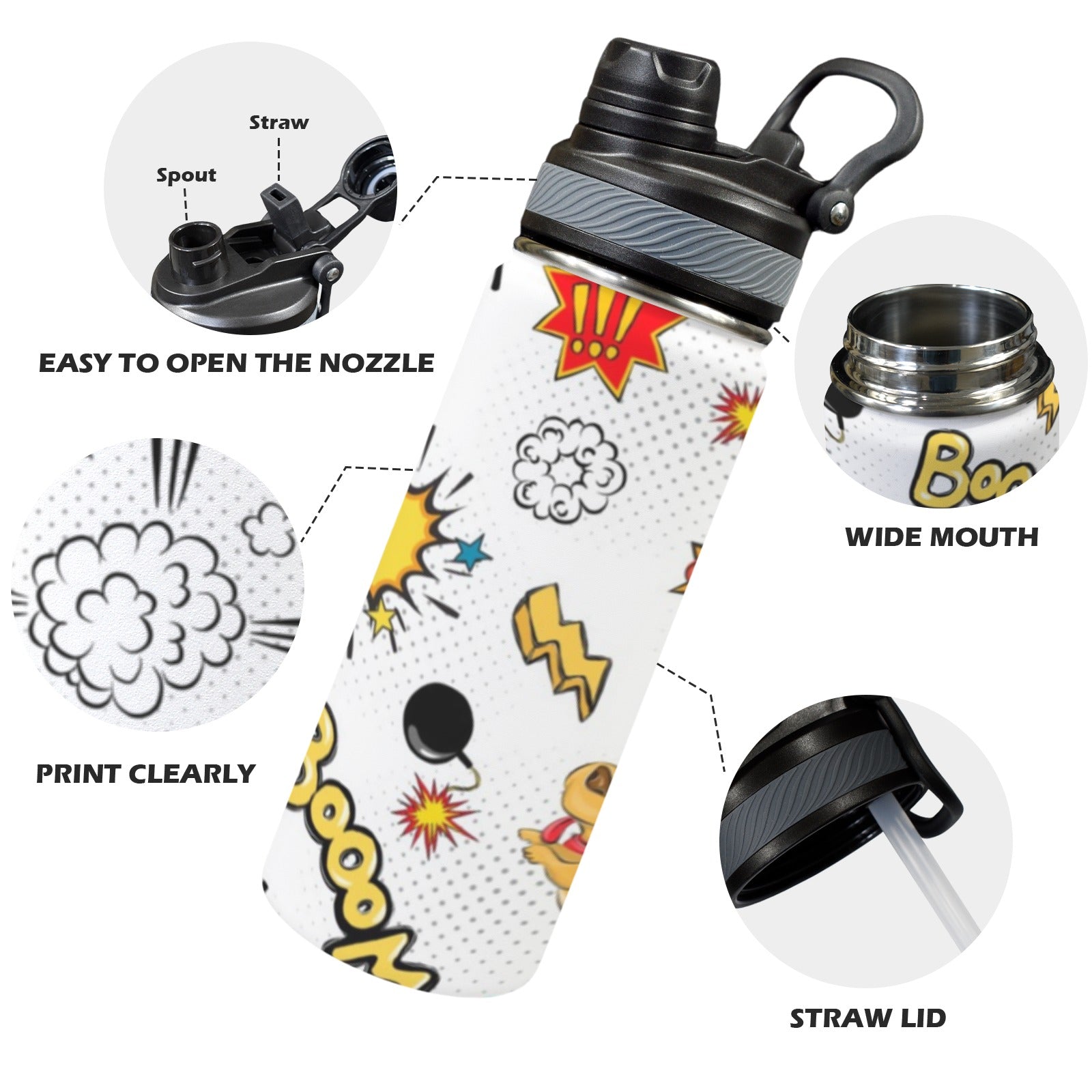 Superdog - Insulated Water Bottle with Dual-Use Lid (18oz) Insulated Water Bottle with Dual-Use Lid (18oz) animal comic Printed Offshore