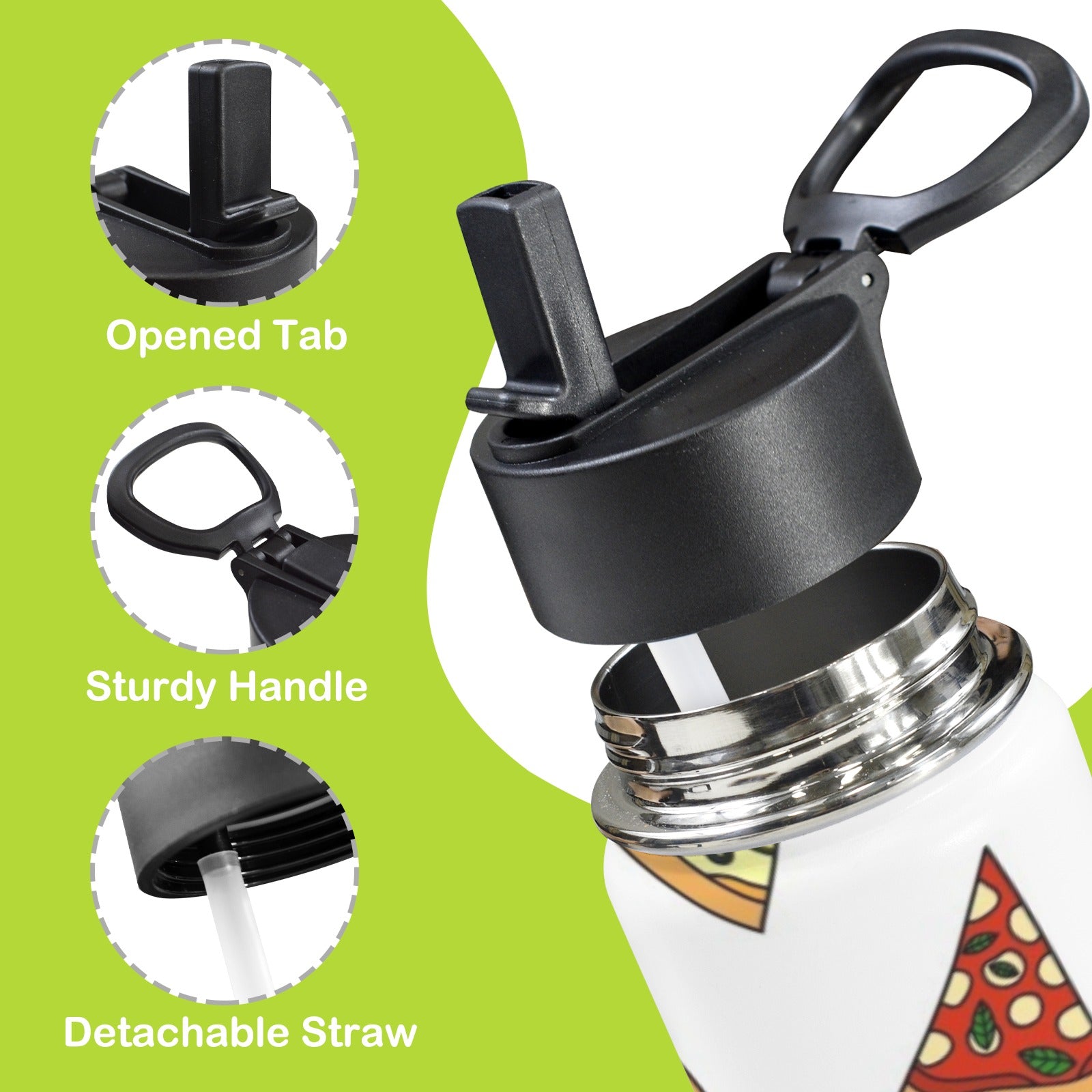Pizza Slices On White 12oz Kids Water Bottle with Straw Lid
