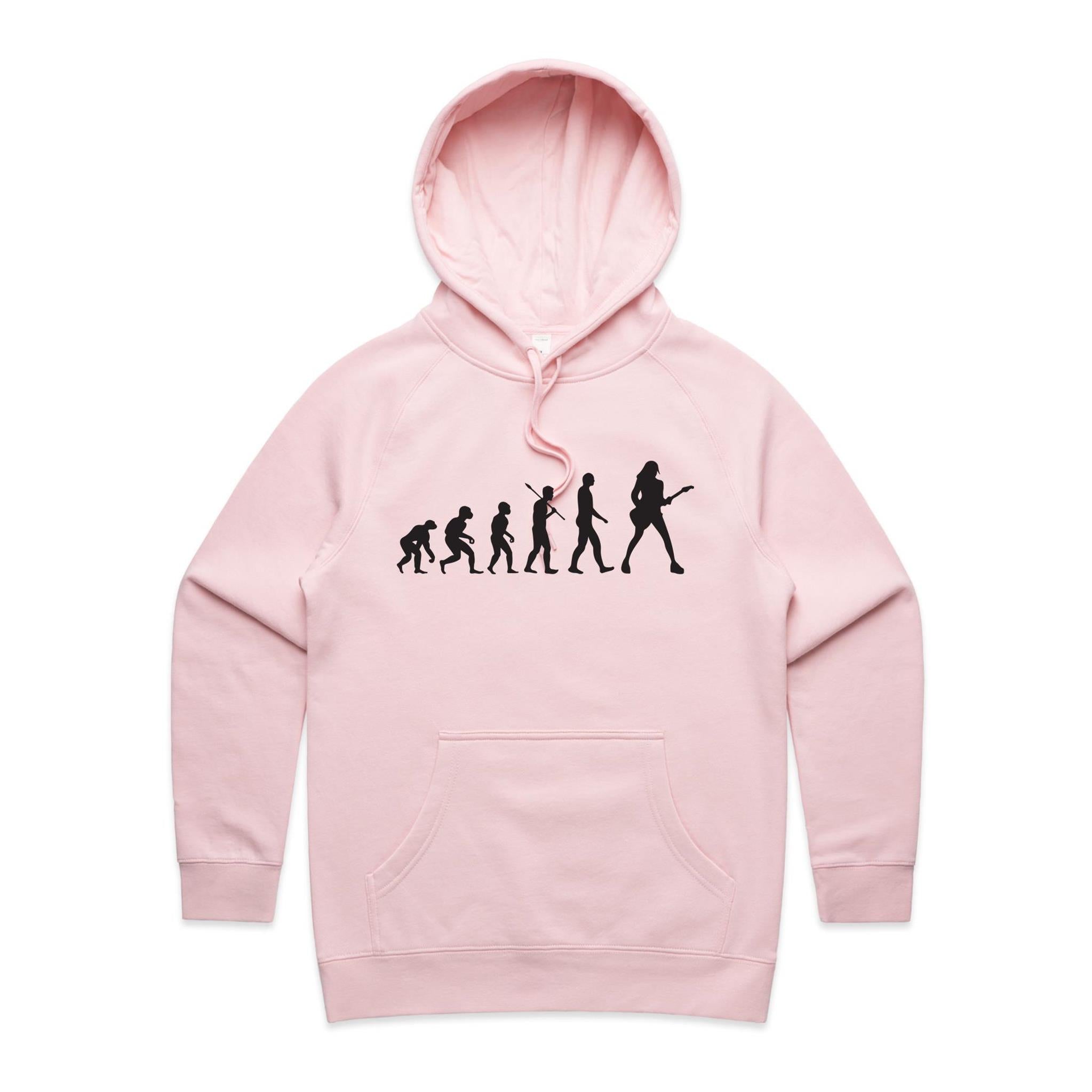 Guitarist Evolution - Womens Hoodie Pink Womens Hoodie Music Printed In Australia