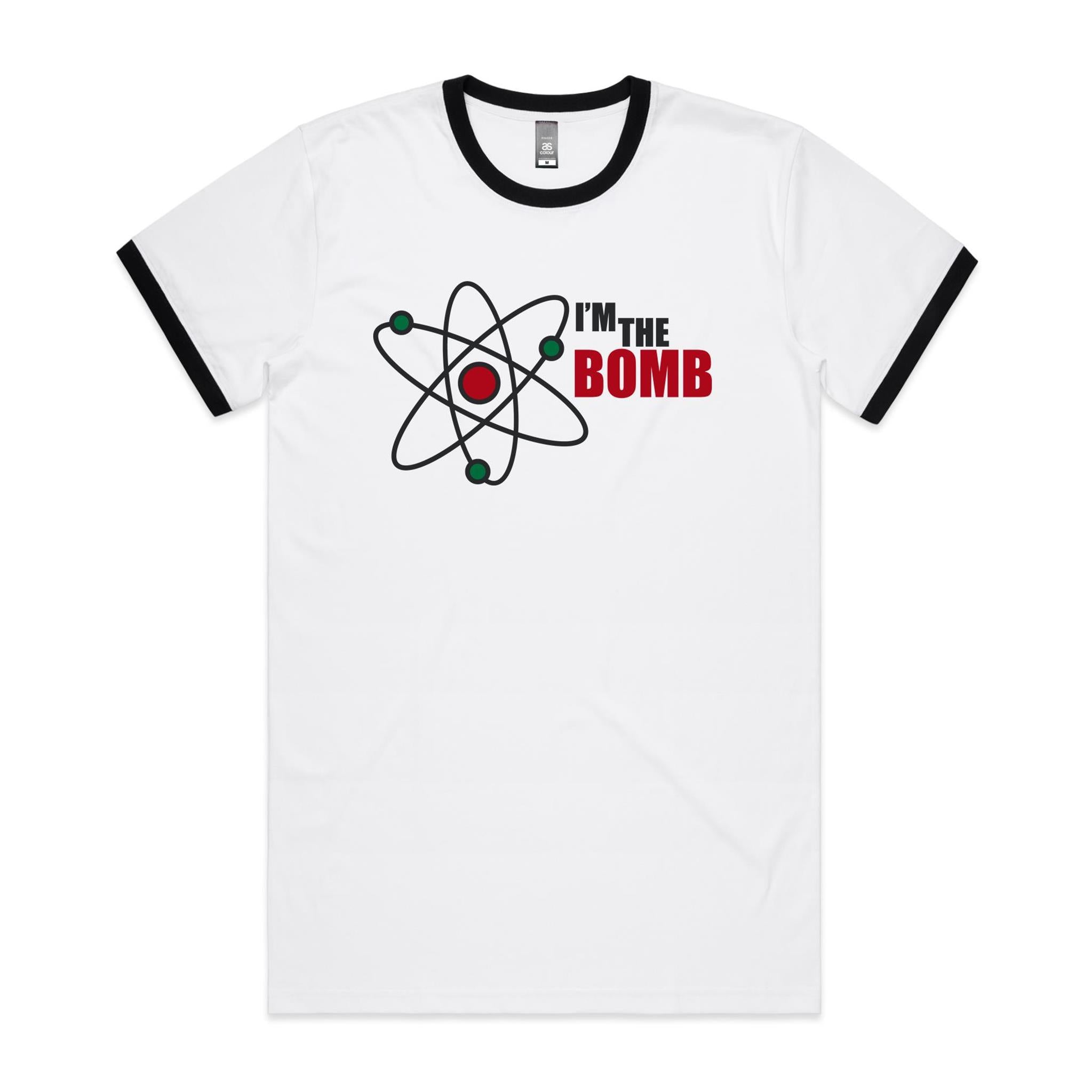 I'm The Bomb, Atom - Staple Ringer Tee White Black Ringer T-Shirt Printed In Australia Science