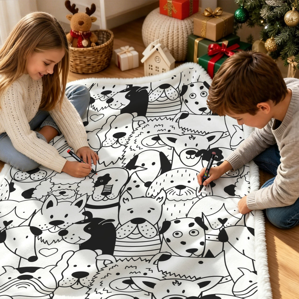 Black And White Dogs Colour Your Own Blanket 100×150cm