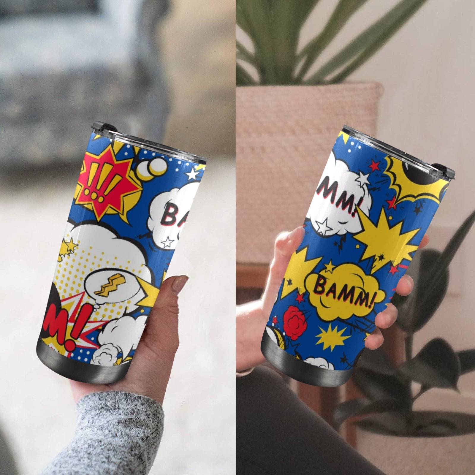 Blue Comic Book - 20oz Mobile Tumbler with Lid (Black Lock) 20oz Travel Mug comic Printed Offshore