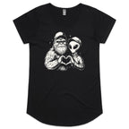 Alien Bigfoot Heart Hands - Womens Scoop Neck T-Shirt Black Womens Scoop Neck T-shirt Love Printed In Australia Sci Fi