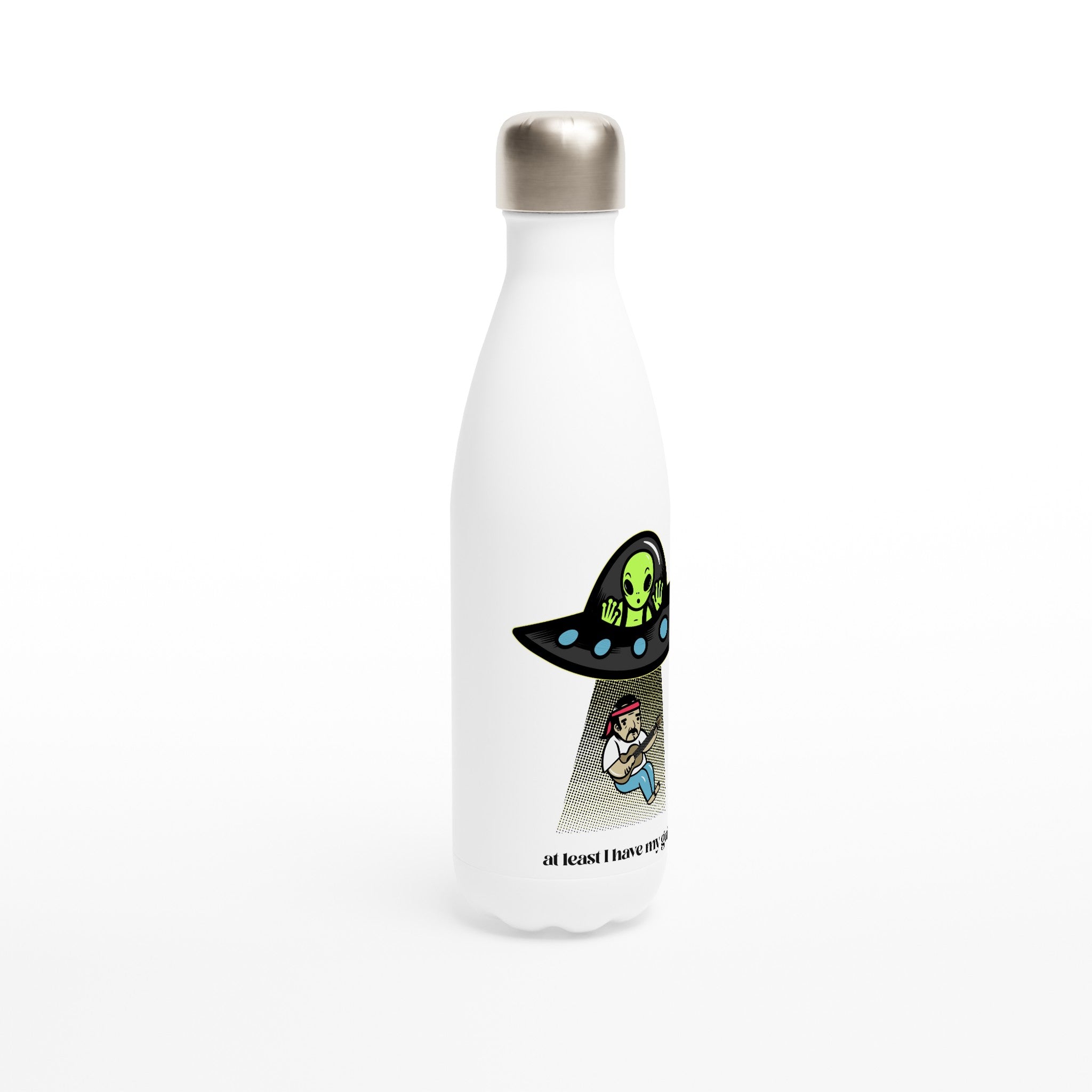 Guitarist Alien Abduction - White 17oz Stainless Steel Water Bottle White Water Bottle Globally Fulfilled Music Sci Fi