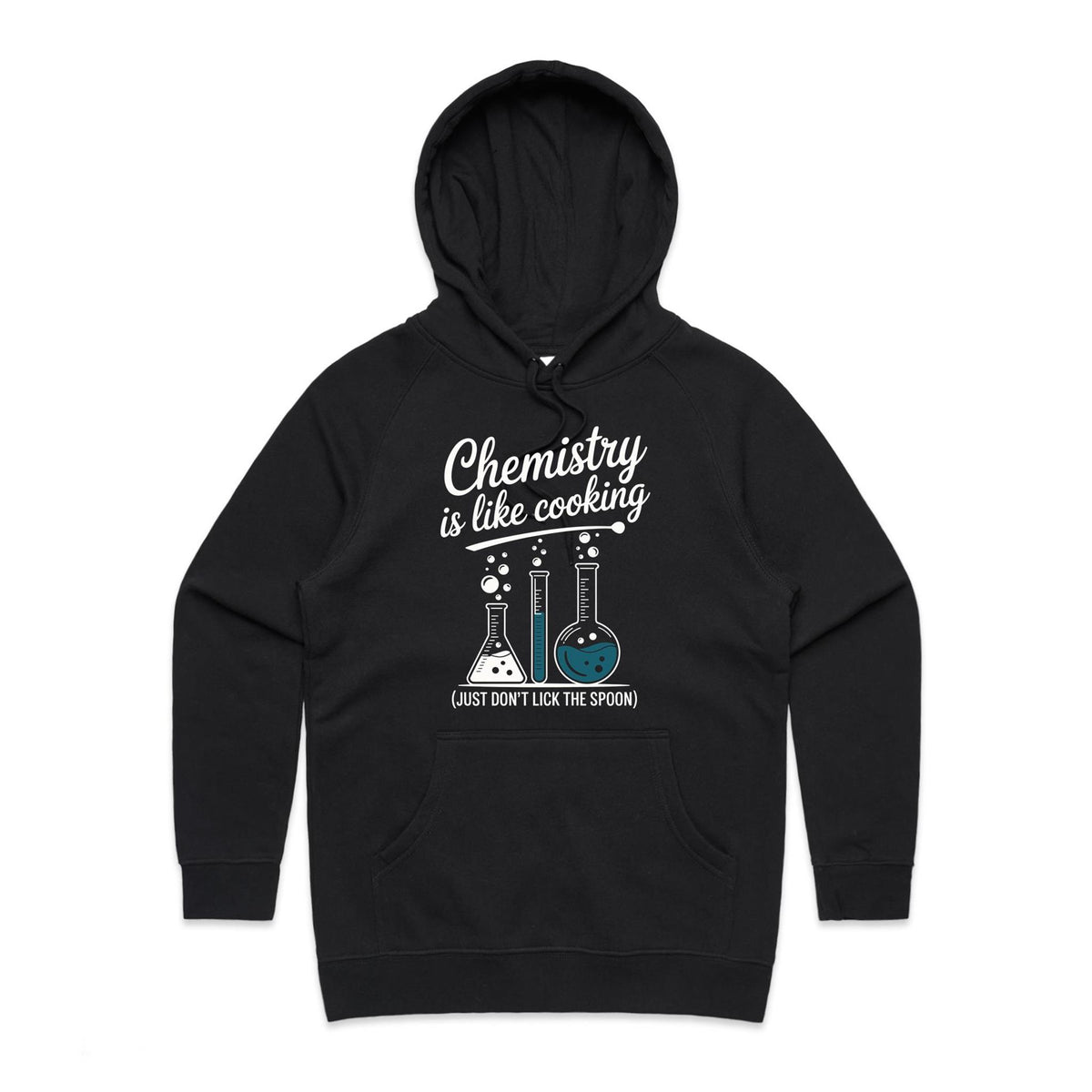 Chemistry Is Like Cooking Women's AS Colour Hoodie Black Womens Hoodie Printed In Australia Science