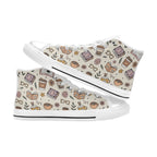 Books And Coffee Women's High Top Canvas Shoes Womens Classic High Top Shoes Coffee Printed Offshore Reading