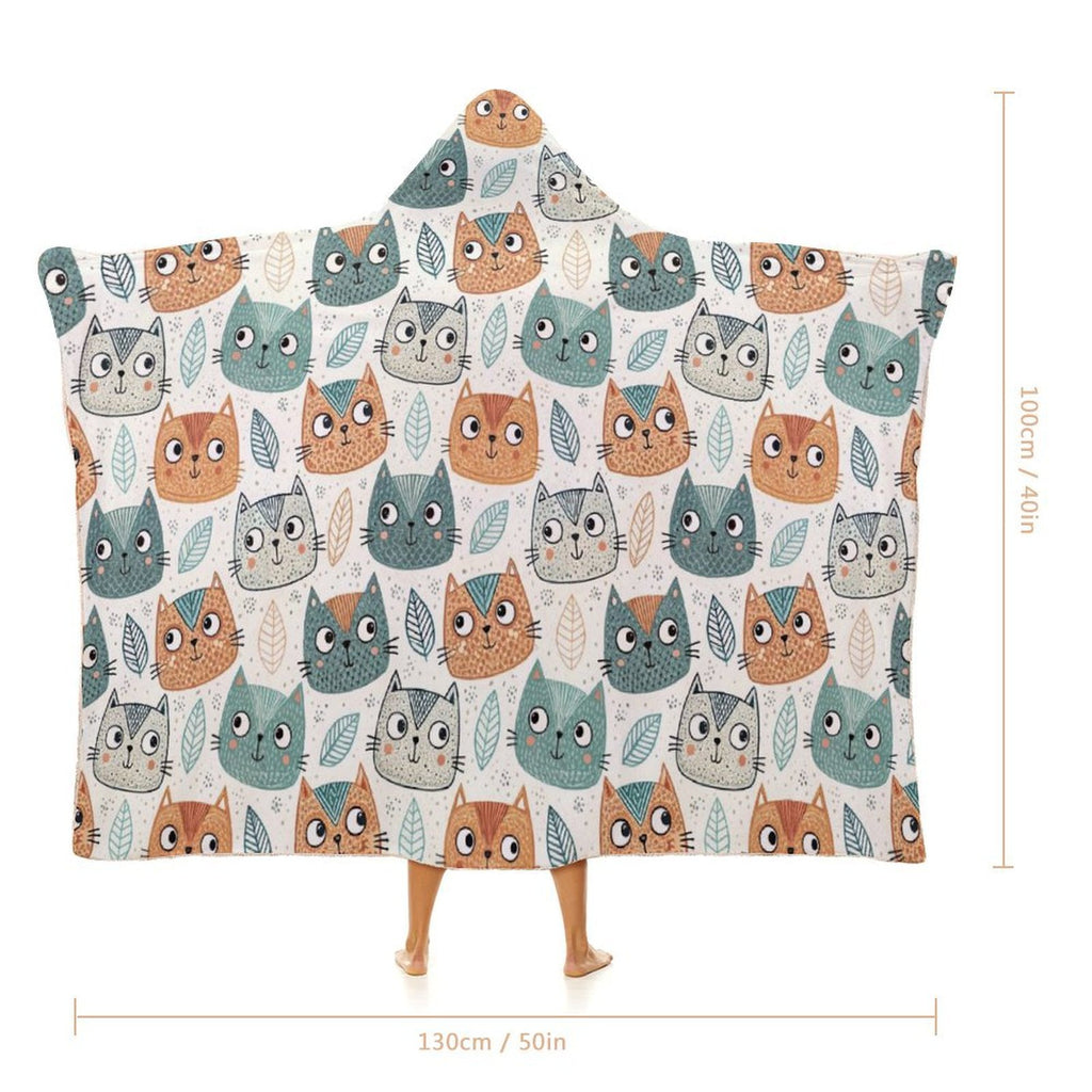 Cute Cat Faces Kids Hooded Blanket 100cm x 130cm Kids Hooded Blanket animal Printed Offshore