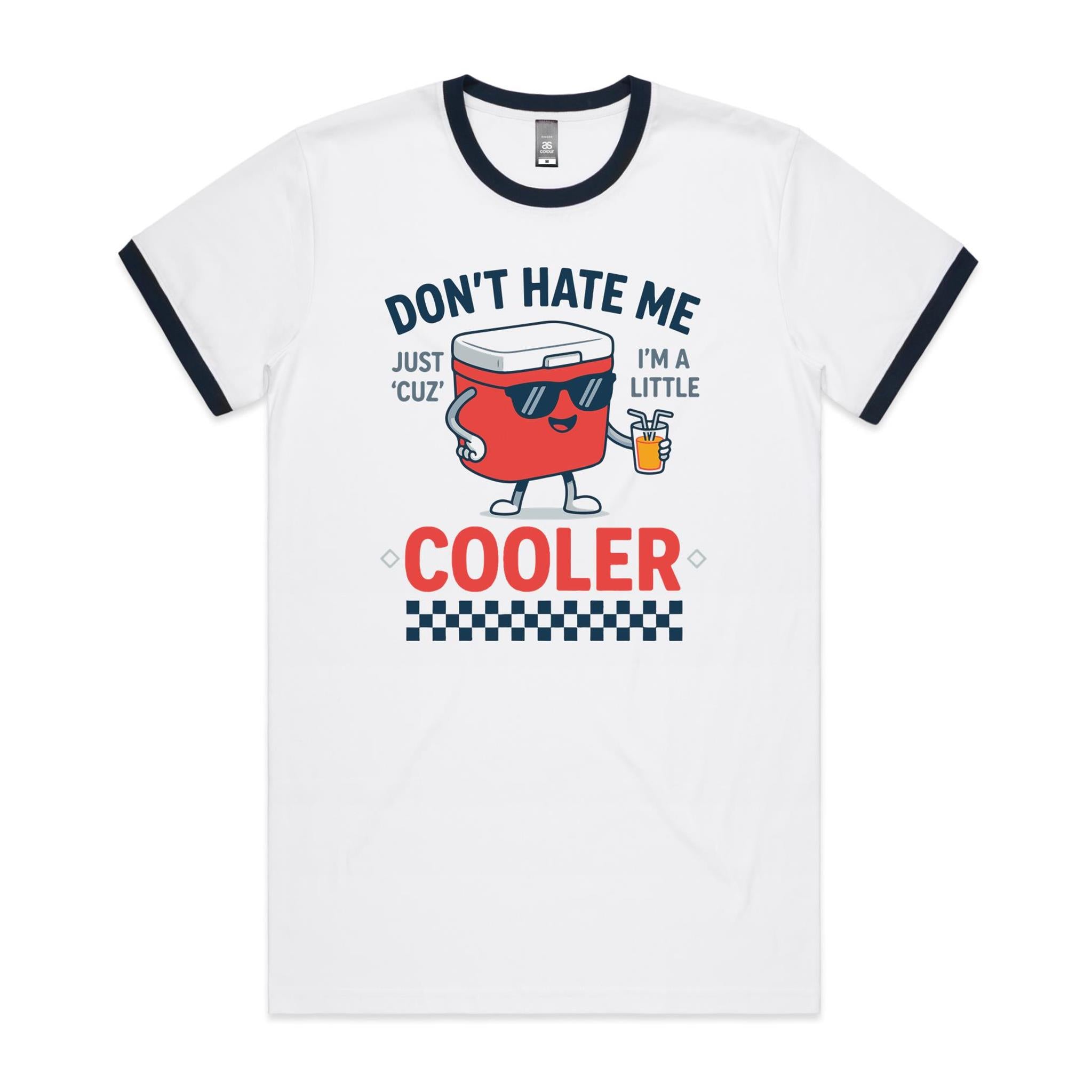 I'm A Little Cooler Men's AS Colour Ringer Tee White Navy Ringer T-Shirt Printed In Australia