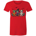 Halloween Raccoons - Womens T-shirt Red Womens T-shirt Halloween Printed In Australia