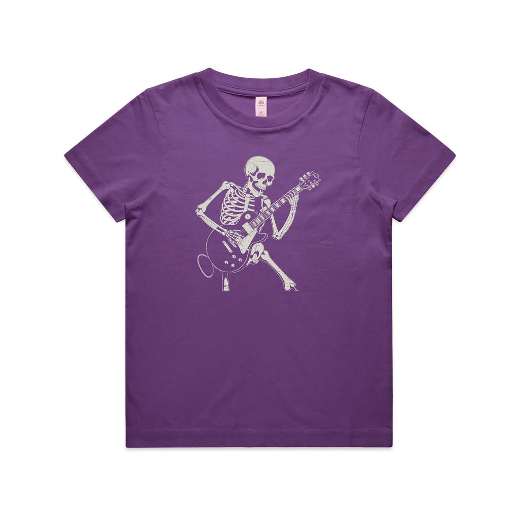 Skeleton Playing Guitar Kid's AS Colour T-shirt Purple Kids Youth T-shirt Music Printed In Australia