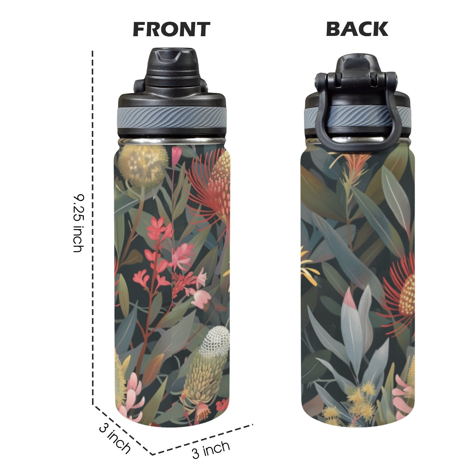 Australian Native Flowers - Insulated Water Bottle with Dual-Use Lid (18oz) Insulated Water Bottle with Dual-Use Lid (18oz) Plants Printed Offshore