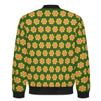 Yellow Flowers On Green Men's Casual Zip‑Up Bomber Jacket