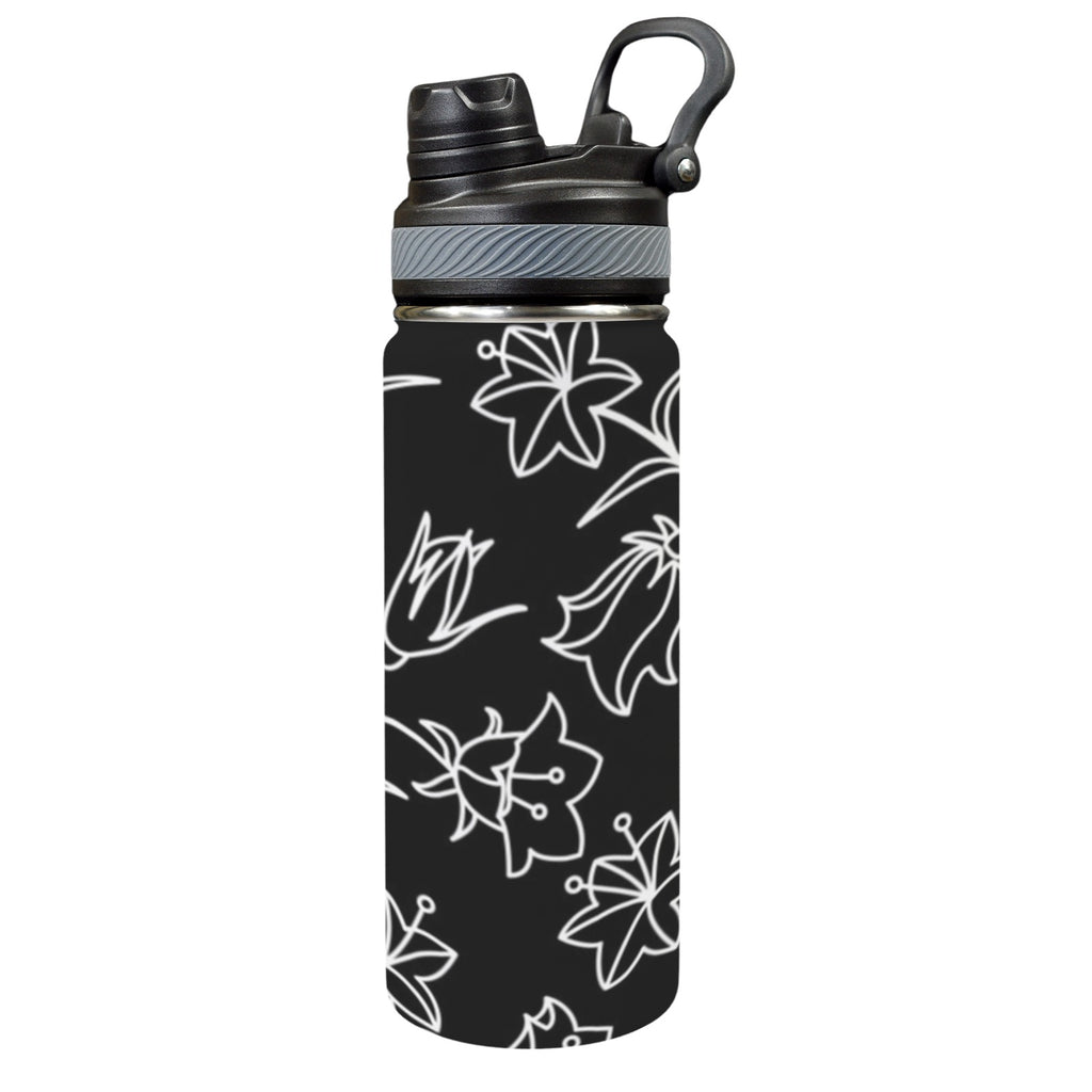 Black And White Floral - Insulated Water Bottle with Dual-Use Lid (18oz) One Size Insulated Water Bottle with Dual-Use Lid (18oz) Plants Printed Offshore
