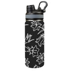 Black And White Floral - Insulated Water Bottle with Dual-Use Lid (18oz) One Size Insulated Water Bottle with Dual-Use Lid (18oz) Plants Printed Offshore