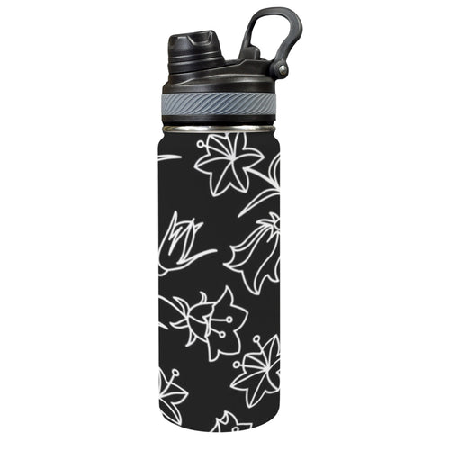 Black And White Floral - Insulated Water Bottle with Dual-Use Lid (18oz) One Size Insulated Water Bottle with Dual-Use Lid (18oz) Plants Printed Offshore