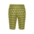 Yellow Flowers On Green Women's Bike Shorts With Side Pockets