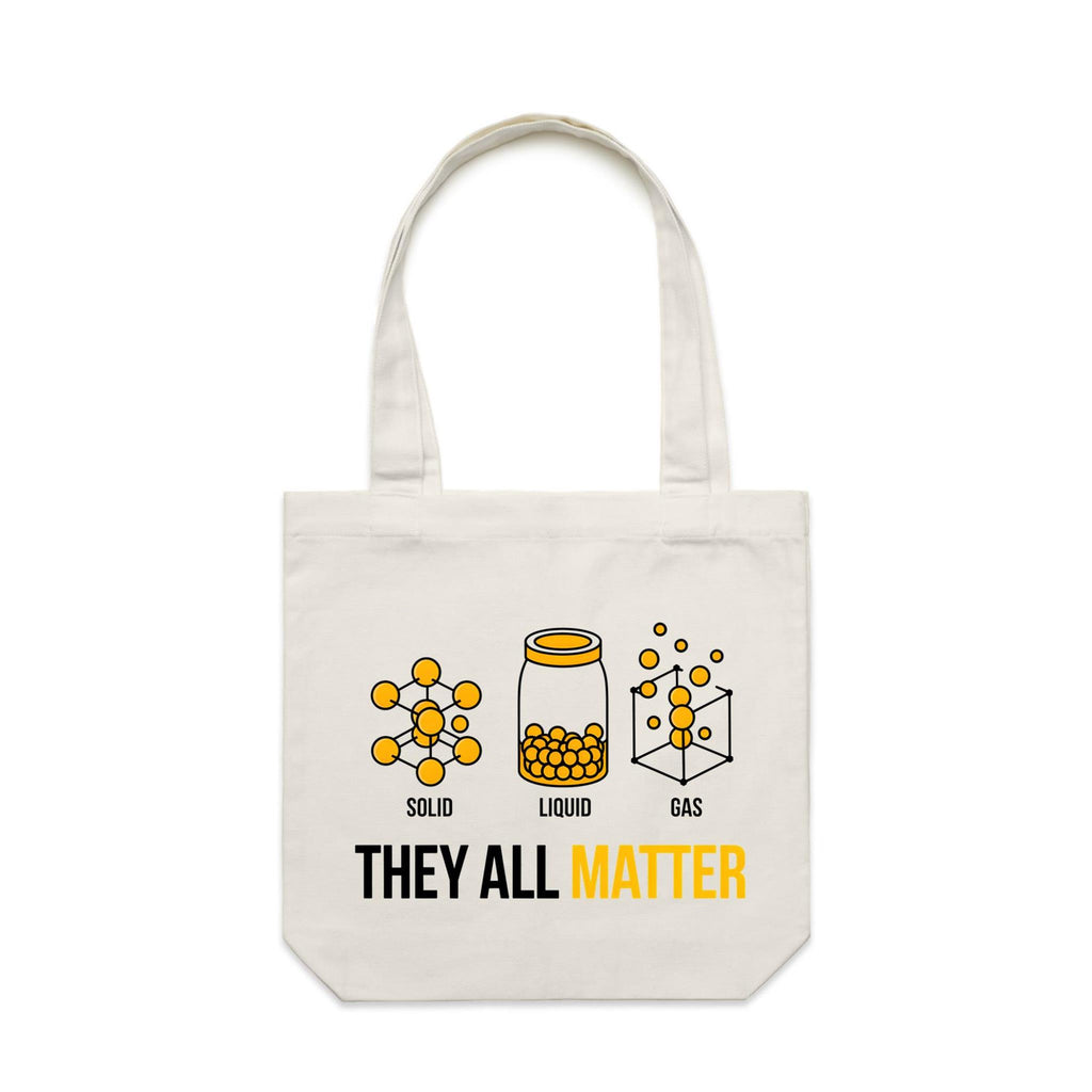 They All Matter Solid Liquid Gas Canvas Tote Bag Cream One Size Tote Bag Printed In Australia Science