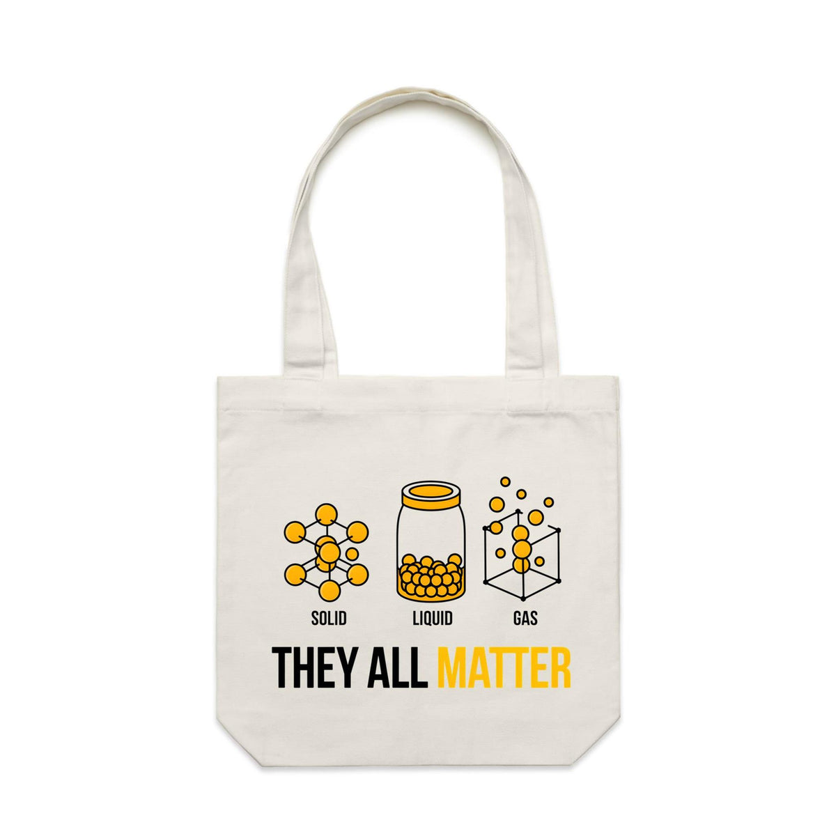 They All Matter Solid Liquid Gas Canvas Tote Bag Cream One Size Tote Bag Printed In Australia Science