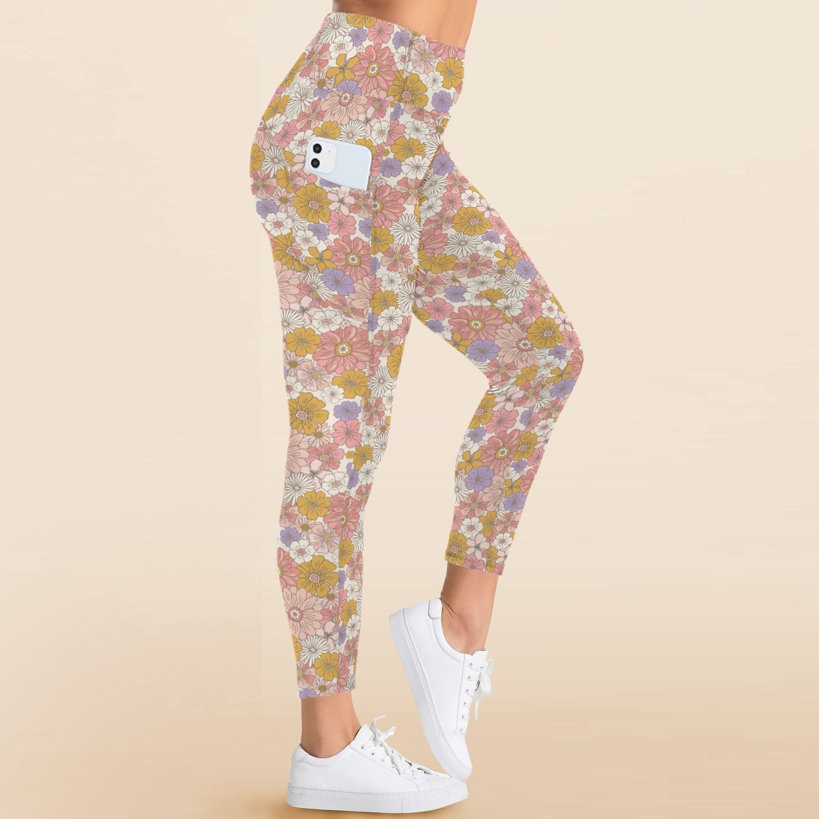 Faded Floral Women's High Waist Pockets Yoga Leggings
