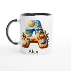 Personalised - Summer Beach Initials - White 11oz Ceramic Mug with Colour Inside Ceramic Black Personalised 11oz Mug Customise Globally Fulfilled Personalise