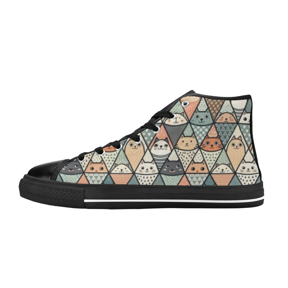 Diamond Cat Pattern Women's High Top Canvas Shoes US12 Womens Classic High Top Shoes animal Printed Offshore