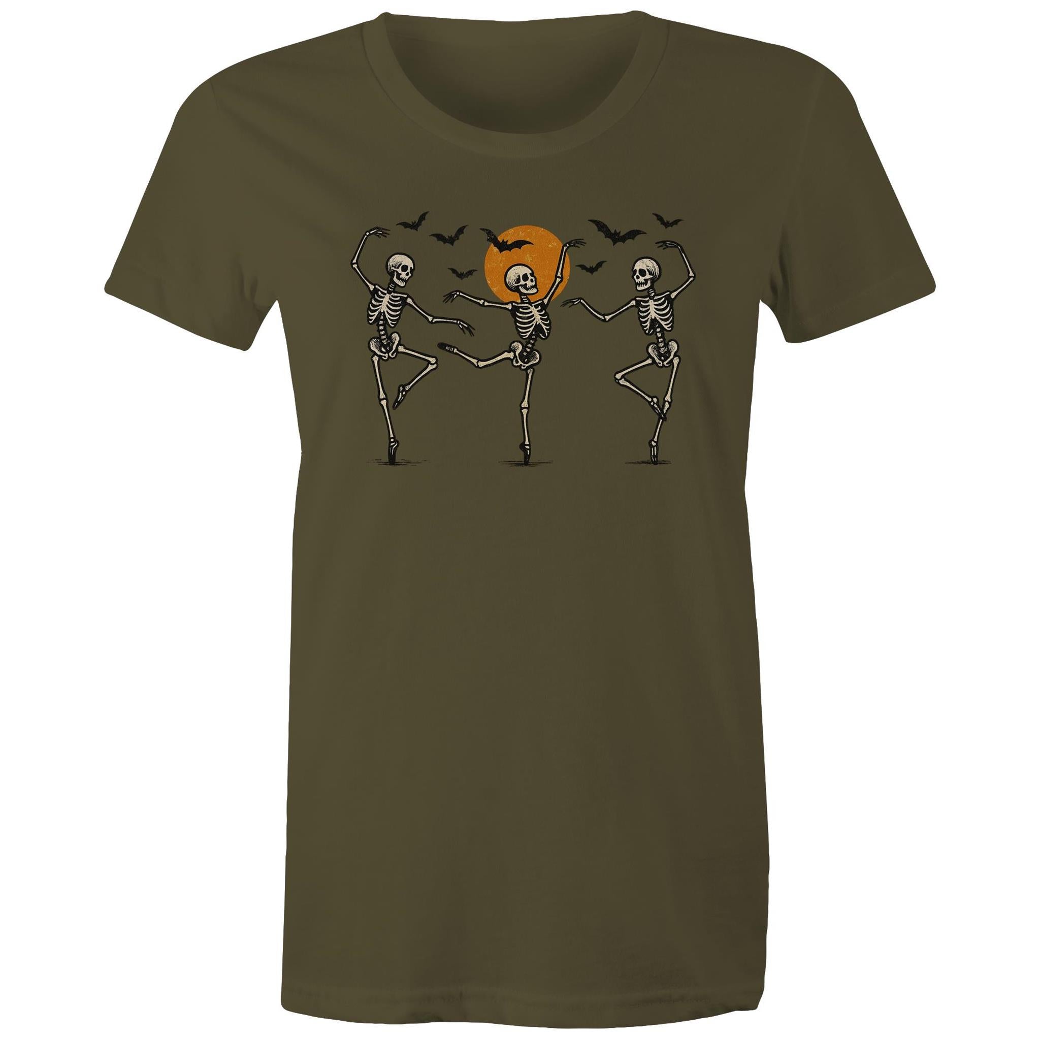 Skeleton Dance, Halloween - Womens T-shirt Army Womens T-shirt Halloween Printed In Australia